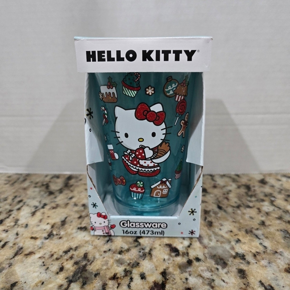 Hello Kitty Teal Christmas Glassware
